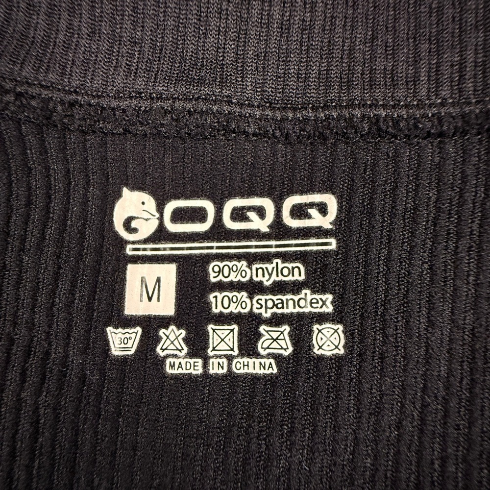 OQQ Womens Ribbed Long Sleeve Quarter Zip Bodysuit Mock Neck Black Size M - Picture 3 of 10